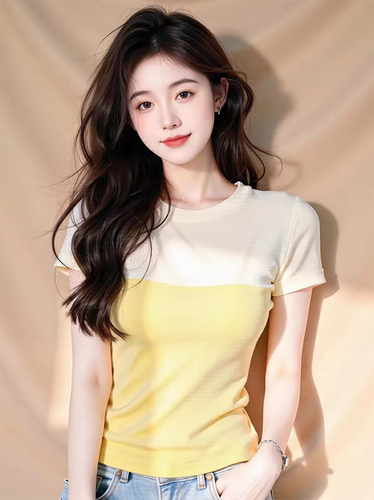 商场同款阿家2026夏季新款时尚百搭撞色针织冰丝短袖t恤女530868