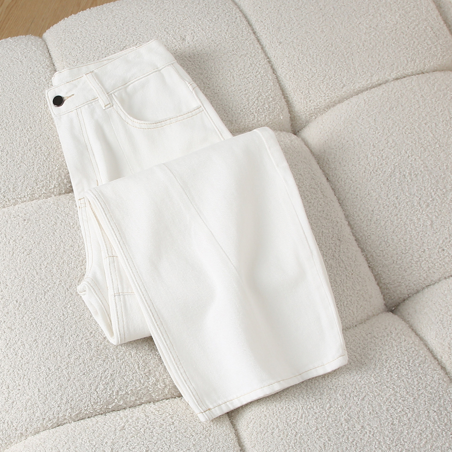 美式高街白色弯刀牛仔裤女2025秋冬新款高腰宽松阔腿显瘦直筒裤子,女装/女士精品,牛仔裤,淘宝优惠券,粉丝福利购,淘宝优惠卷