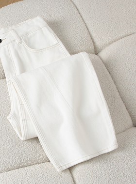 美式高街白色弯刀牛仔裤女2025秋冬新款高腰宽松阔腿显瘦直筒裤子