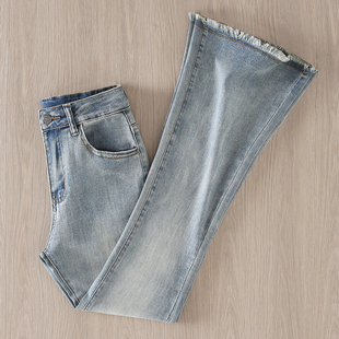 显瘦休闲百搭阔腿喇叭裤 怀旧蓝高腰微喇牛仔裤 修身 新款 女2026春季