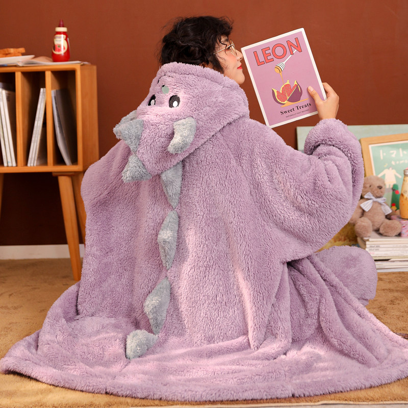 小怪兽睡衣女秋冬季珊瑚绒加厚加绒睡袍长款浴袍毛茸茸家居服恐龙