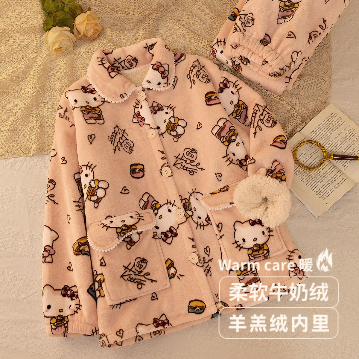 【双层加厚】羊羔绒睡衣女士保暖珊瑚绒长袖可爱套装牛奶绒家居服,女士内衣/男士内衣/家居服,睡衣/家居服套装,淘宝优惠券,粉丝福利购,淘宝优惠卷