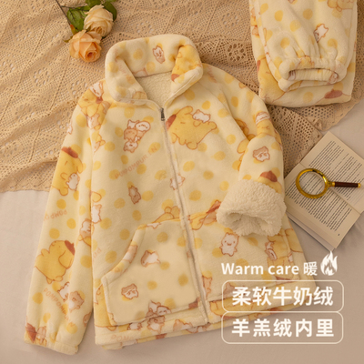 【双层加厚】2024新款睡衣女牛奶绒羊羔绒秋冬季可爱珊瑚绒家居服