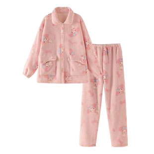 【双层加厚】羊羔绒内里复合睡衣女秋冬季美乐蒂珊瑚牛奶绒家居服