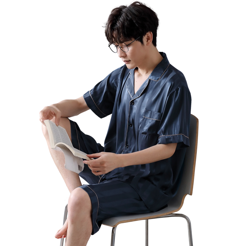 韩版爸爸仿真丝绸春秋天家居服