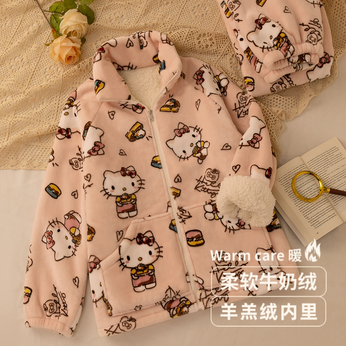 羊羔绒可爱卡通珊瑚绒睡衣女