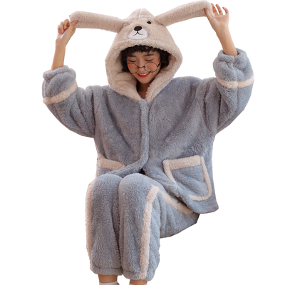 珊瑚绒冬天兔子甜美毛茸茸睡衣