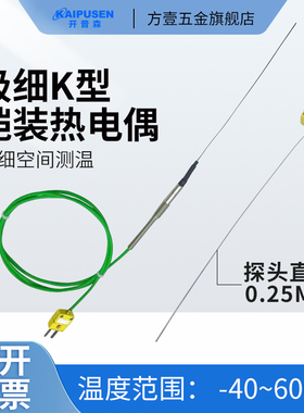 K型热电偶超细微小空间通道0.25mm温度传感器探头高温探针WRNK191