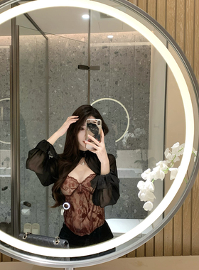 JustQin【钓系柔媚】2026新款春装黑色罩衫衬衫抹胸鱼骨抹胸女