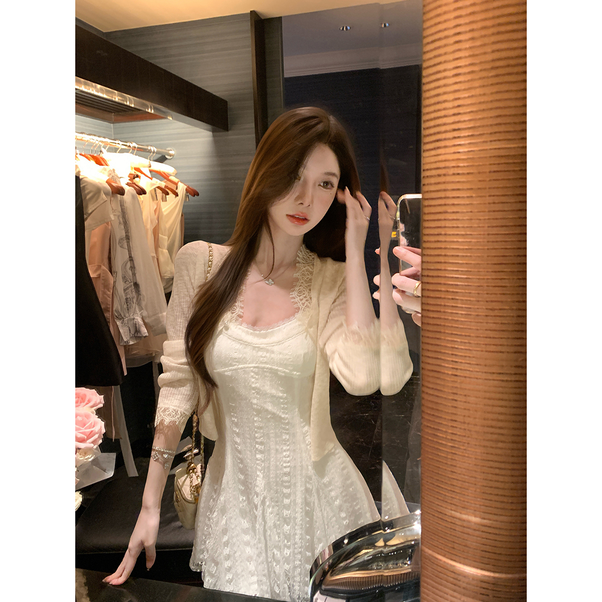 JustQin【云光月羽】2025新款蕾丝花边上衣防晒针织开衫外套女夏