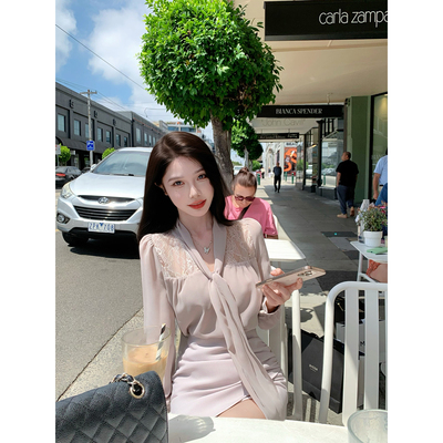 JustQin【高质感lady】2026新春装衬衫蕾丝边上衣半身裙女套装裙
