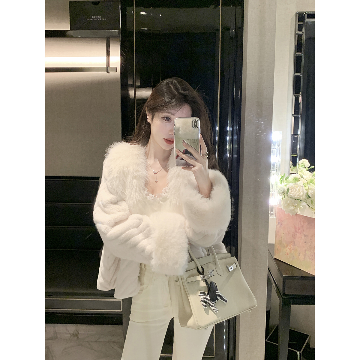 JustQin【温暖壁炉】2024新款冬装皮毛一体麂皮绒环保毛毛外套女