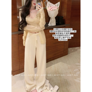 JustQin 10/20新品【软糯垂垂裤】绣花兔毛休闲裤女绵羊毛喇叭裤