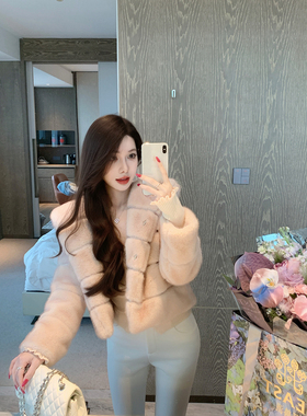 JustQin【雪融蜜罐】2025新款冬装短款环保毛保暖毛毛女外套