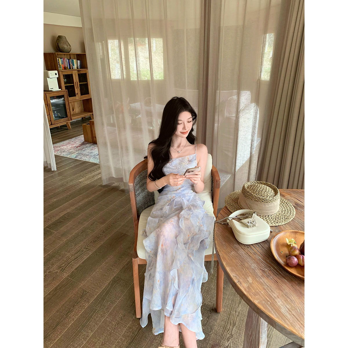 JustQin【夏日人鱼】2026新款夏装性感度假裙收腰吊带连衣裙女