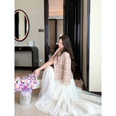 JustQin 松紧腰网纱裙气质性感半身裙女 秋装 光之韵 2025新款