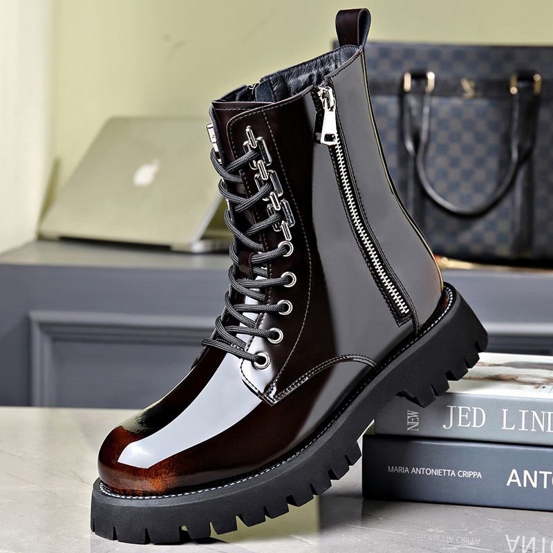 马丁靴男士高帮秋冬加绒保暖棉鞋新款漆皮亮面中帮皮靴男工装靴子,流行男鞋,马丁靴,淘宝优惠券,粉丝福利购,淘宝优惠卷