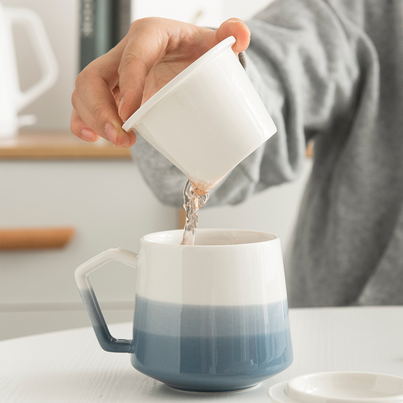 昆宏渐变色釉陶瓷北欧茶水分离杯