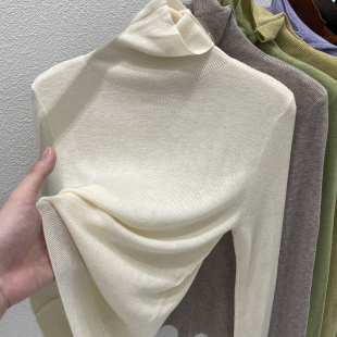 2025春秋新款高领羊毛针织衫女长袖修身内搭打底衫高级感薄款毛衣