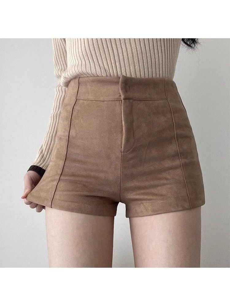 2025春季和秋季新款鹿皮短裤女式外套高腰修身紧弹性臀部覆盖容易