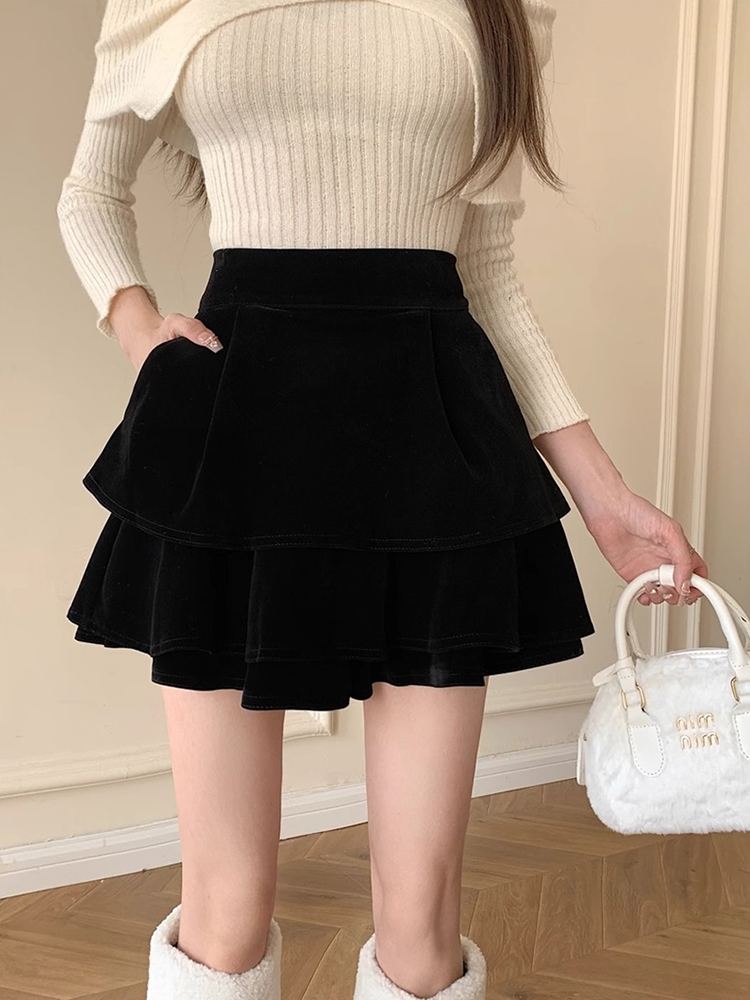 2025春秋新款金丝绒半身裙女法式性感小个子蛋糕裙防走光蓬蓬短裙