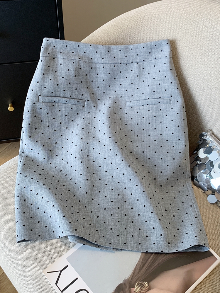 2025夏季新款波点半身裙女高腰显瘦工装裙包臀开 叉A字裙通勤短裙