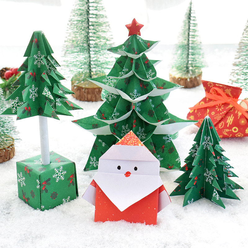 纸老人小学生儿童手工自制作diy装饰品ins迷你折叠圣诞树平安夜桌面