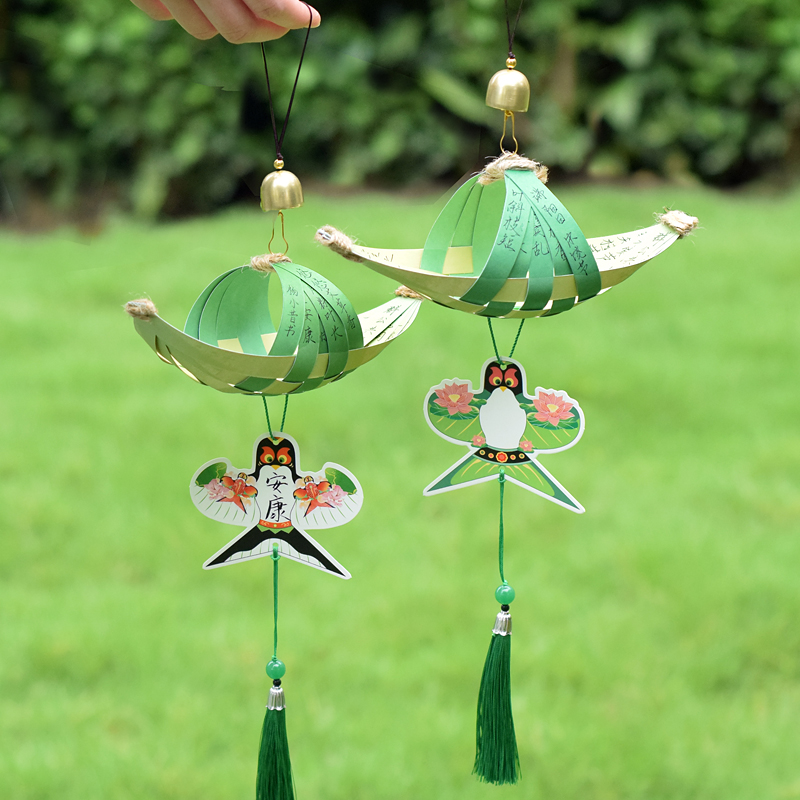 中国风乌篷船特色龙舟书法纸仿竹编香囊纸鸢门挂件材料包学生diy手工作业自制传统文化非遗风铃装饰文创礼物
