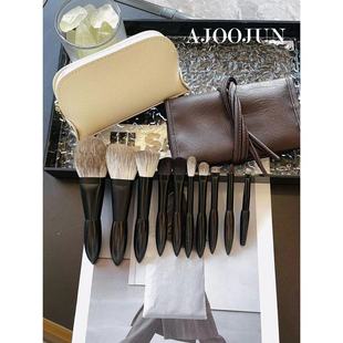 迷你便携化妆刷套装旅行10支动物毛散粉眼影刷檀木灰鼠毛雪狐毛