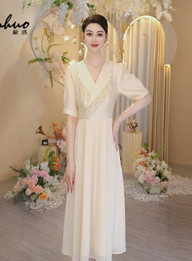 设计感流苏连衣裙女2025夏季短袖不规则收腰西装领裙子OHDRI04099