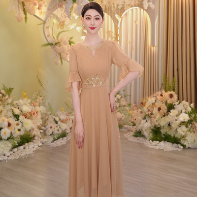 春季新款法式优雅气质收腰显瘦遮肚连衣裙女亮片礼服裙OHDRH05184