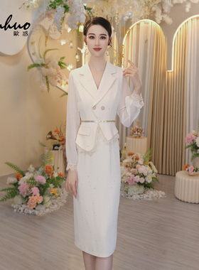 不规则蕾丝边法式连衣裙女2025秋季新款长袖收腰裙子OHDRI09008