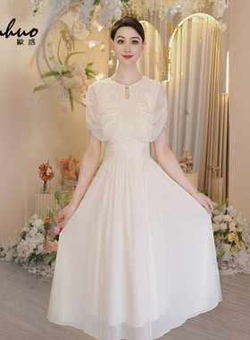 气质蕾丝刺绣连衣裙女2025年夏季新款无袖独特掐腰裙子OHDRI04048