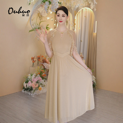 咖色高端长裙连衣裙女2025新款夏