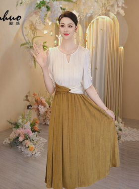 法式撞色短袖上流社会连衣裙女2025新款夏季裙子高级感OHDRI04137