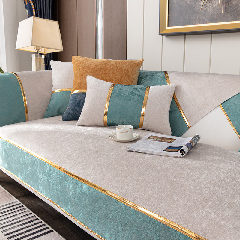 轻奢风高级真皮防滑雪尼尔沙发垫