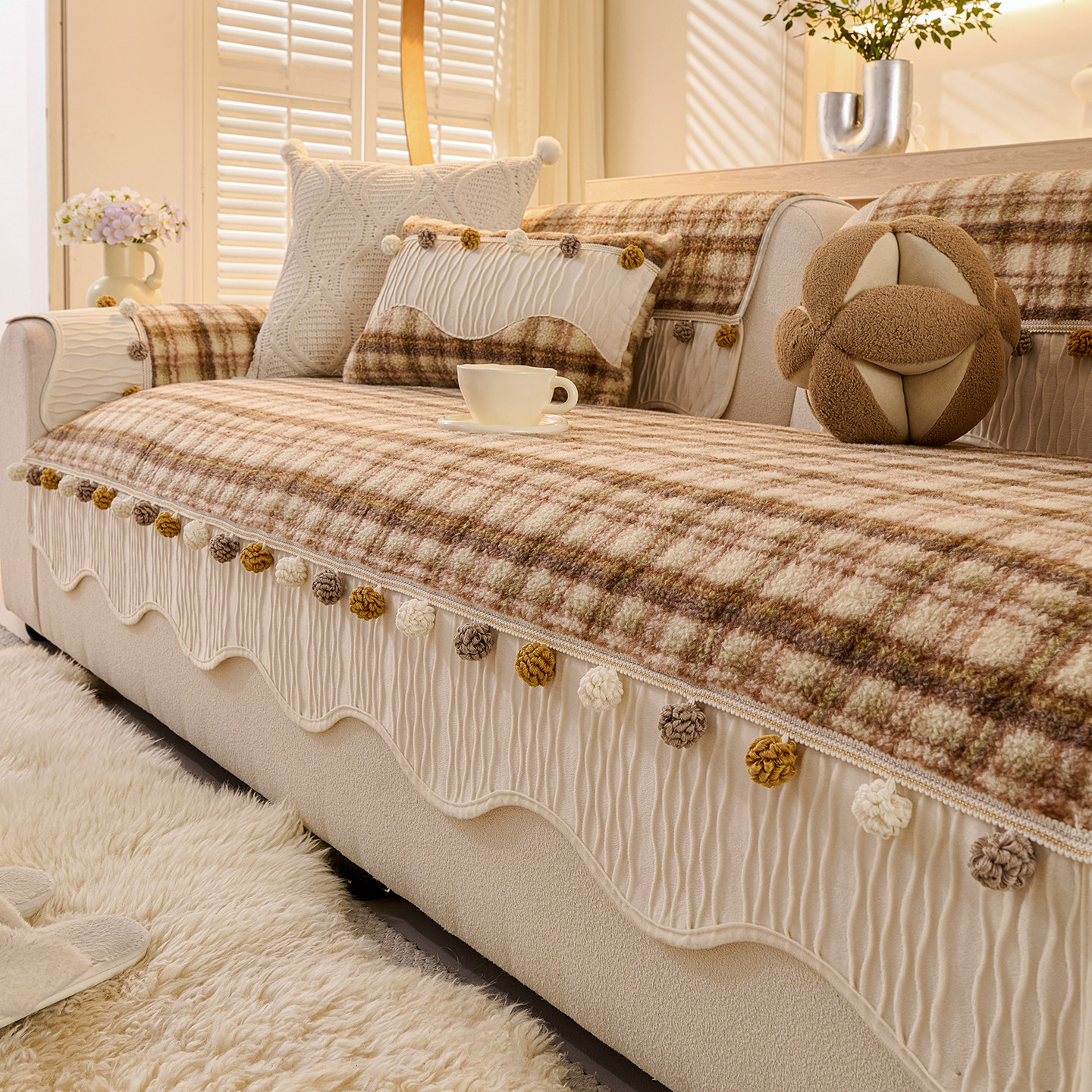 2025新款法式加厚毛绒沙发垫冬高级感固定防滑一片式坐垫子盖布巾,居家布艺,沙发垫,淘宝优惠券,粉丝福利购,淘宝优惠卷