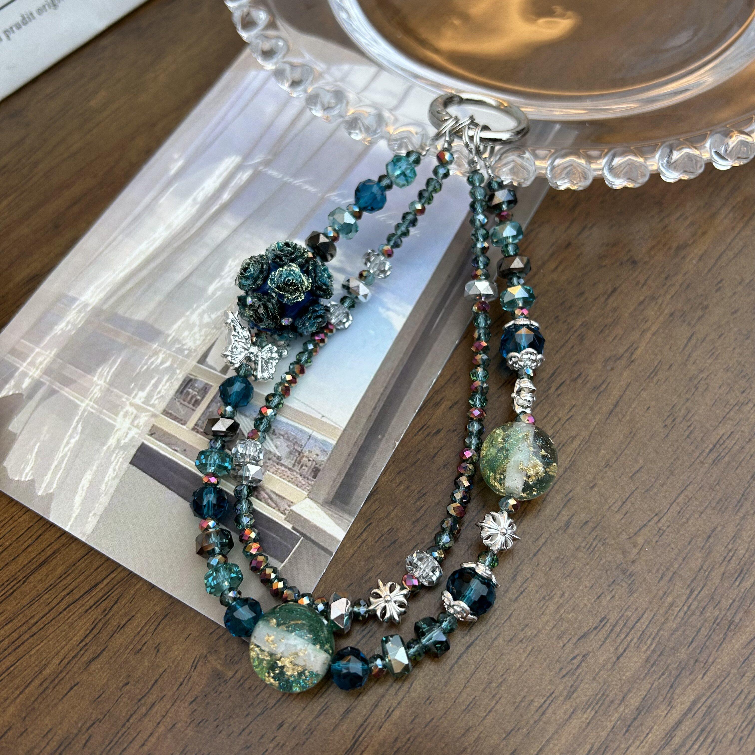 重工串珠手机链轻奢小众精致闪亮挂件高级感珠饰高端复古气质新潮