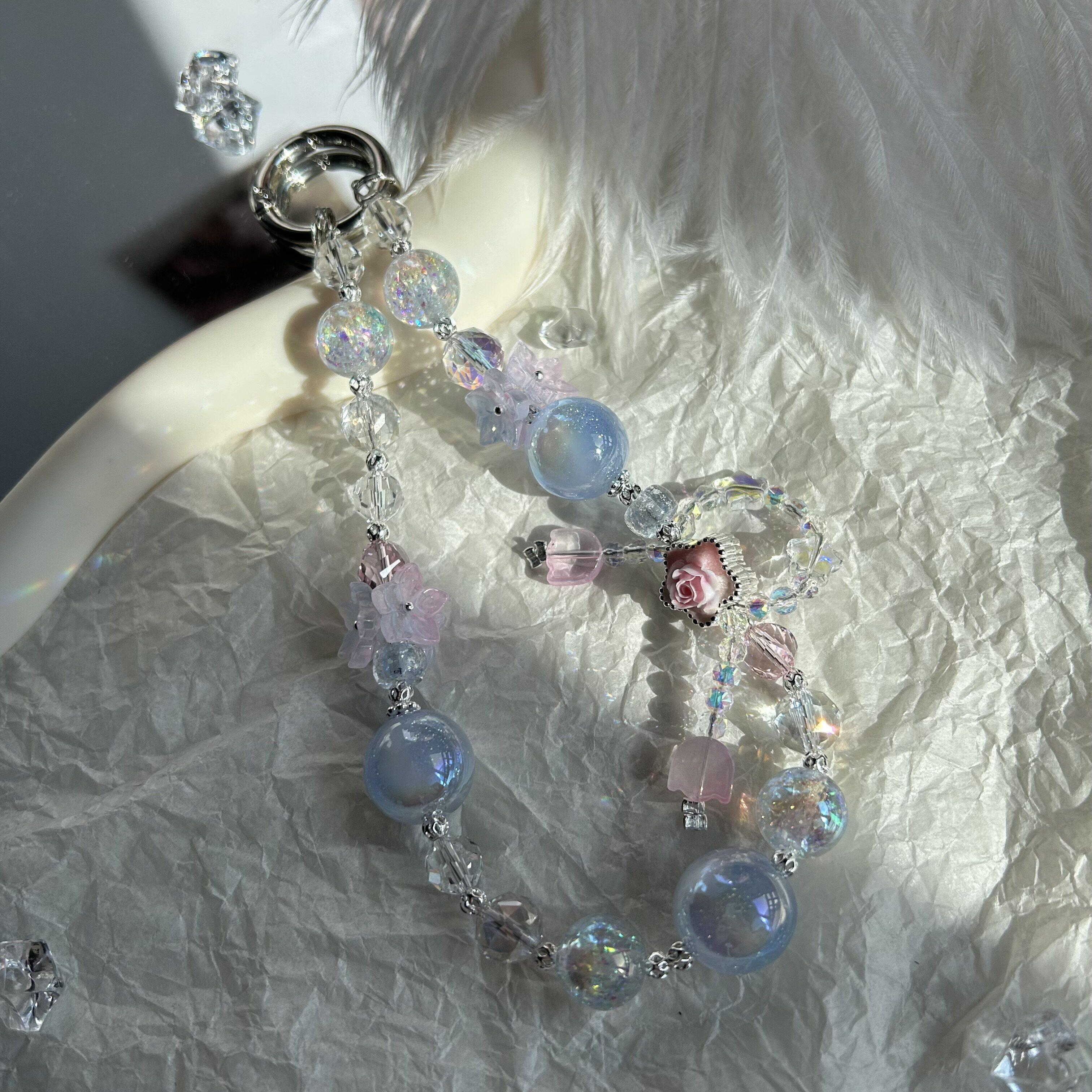 水滴小珠珠手机链户外出行手腕挂饰串珠水晶挂链高颜值超仙花色