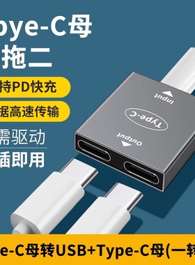 Typec母转换双Type-C母口转换器USB-C手机数据线充电快充转接头二合一安卓充电转接头分线器车载一拖二转接口