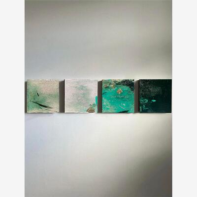 【池】侘寂风小众抽象艺术感装饰画绿色系卧室治愈小幅组合挂画