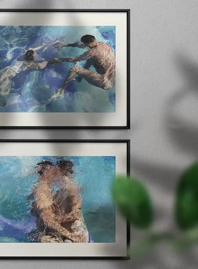 男私挂画泳池里的男人装饰画卧室房间同志系列艺术挂画卧室床头画