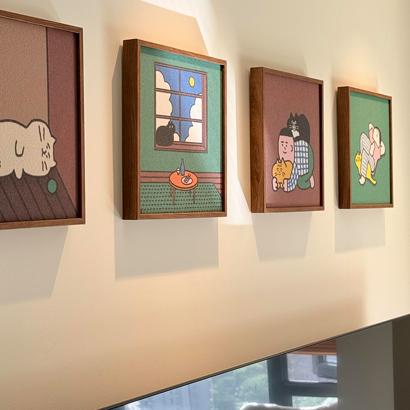 美拉德猫咪卧室床头墙上小装饰画卡通客厅组合挂画众艺术餐厅摆画图片