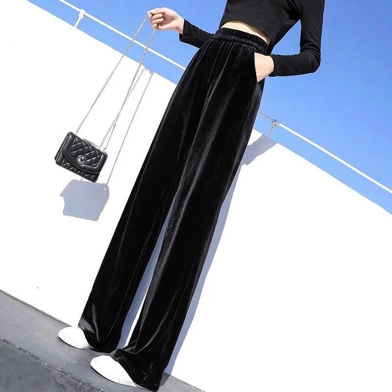 金丝绒阔腿裤女秋冬高腰宽松直筒