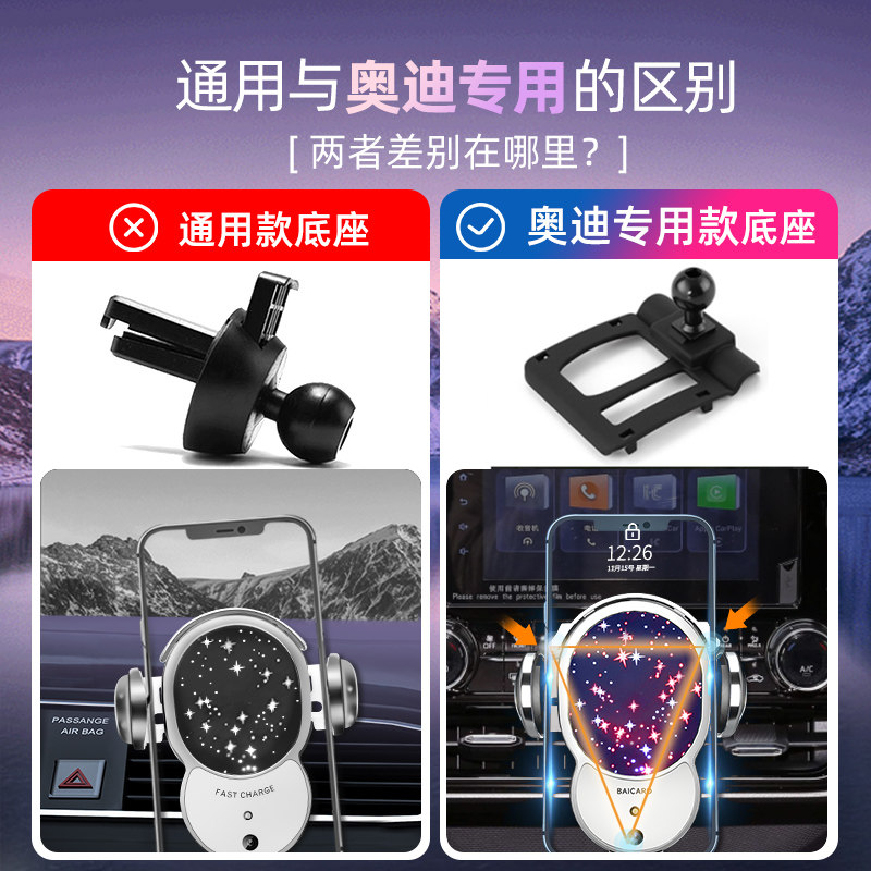 奥迪A4L/A6L/A3/Q3/Q5L/A1/Q2L/Q7/Q8专用手机车载支架无线充电女
