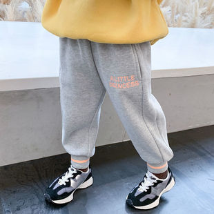 女童灰色薄绒裤子儿童宝宝小女孩运动春款卫裤2025新款春秋季外穿