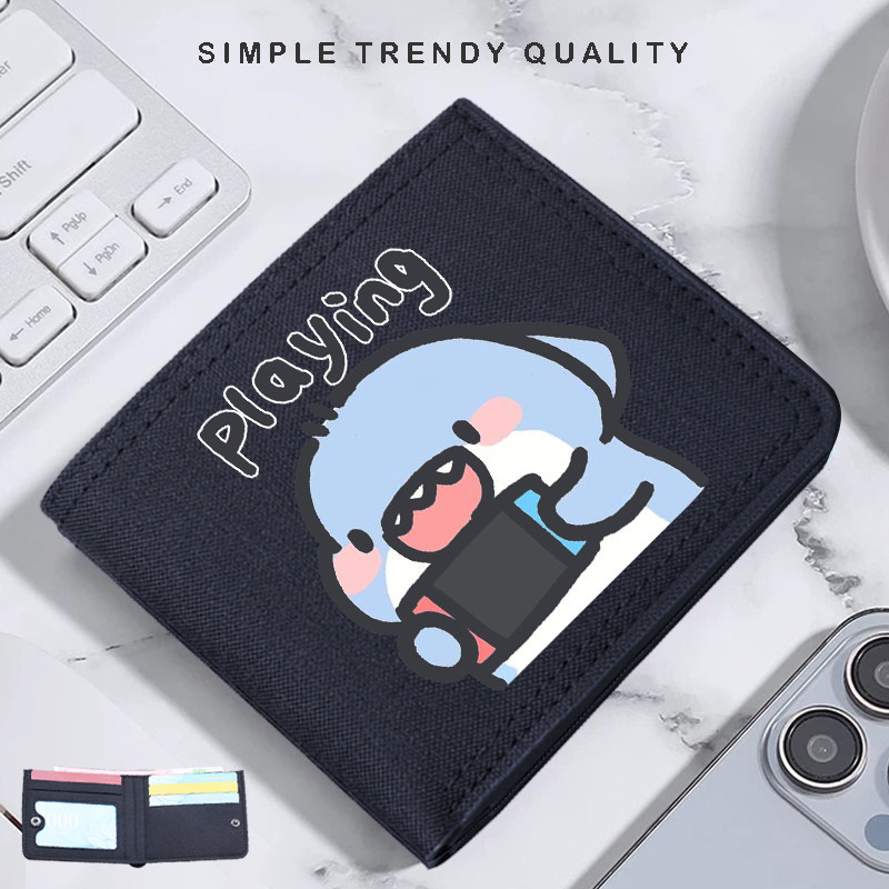 新款儿童肥肥鲨卡通钱包可爱短款帆布印花钱夹简约时尚卡包零钱包