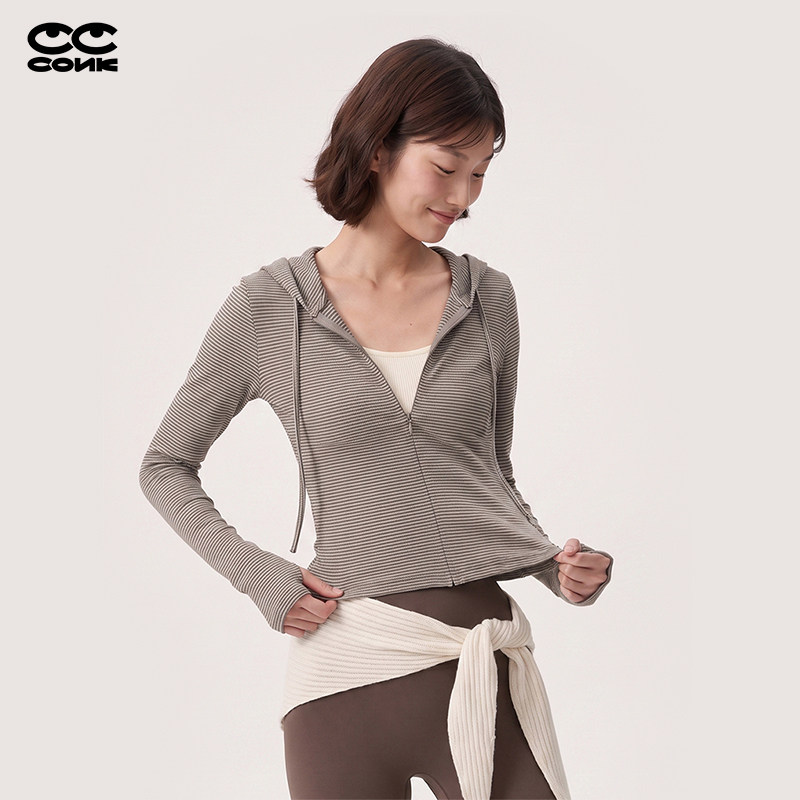 CONKLAB条纹连帽拉链卫衣女秋冬