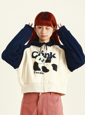 conklab 插肩袖拉链连帽卫衣女短款秋冬加绒重磅情侣帽衫潮牌外套