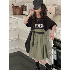 PAUL童装 拼接女童夏装短袖连衣裙2026新款儿童裙子大童洋气长裙